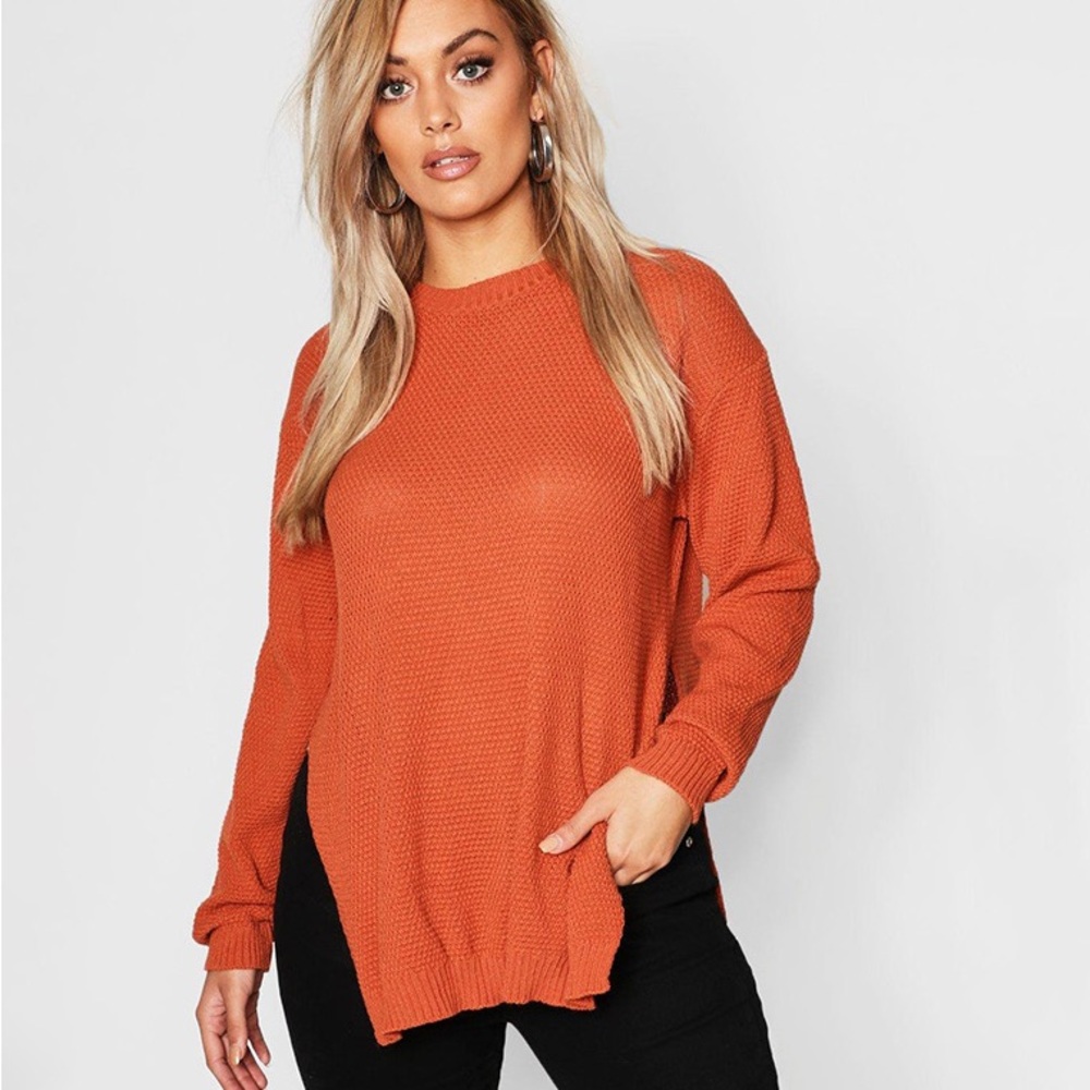 Side Split Moss Stitch Tunic Sweater US16